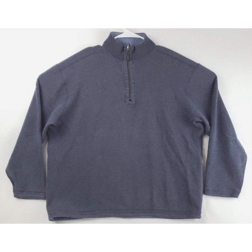 Age of Wisdom Sweater Reversible Mens Medium Blue Knit Long Sleeve 1/4 Zip